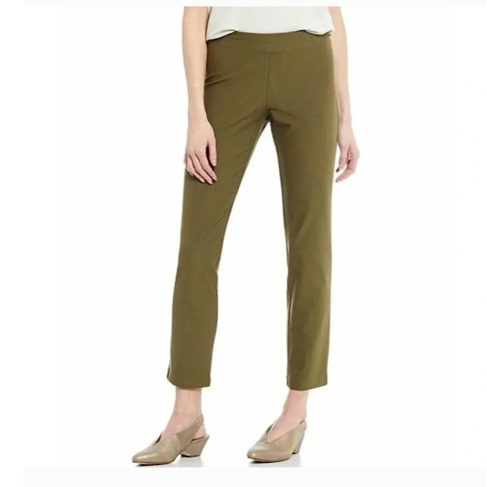 Eileen Fisher Olive Green Washable Stretch Crepe Slim Ankle Pants ps‎
